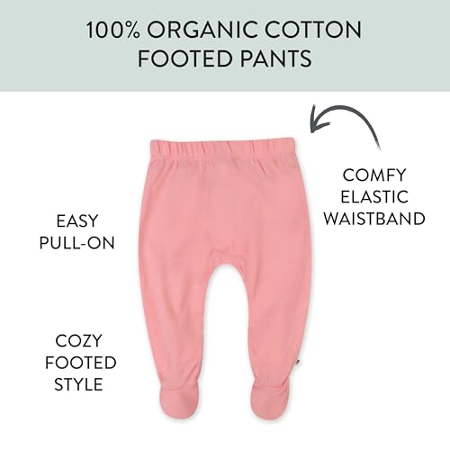 Image of HonestBaby Baby 3-Pack Footed Pants Roomy Fit Pull on Bottoms 100% Organic Cotton for Infant Baby Boys, Girls, Unisex