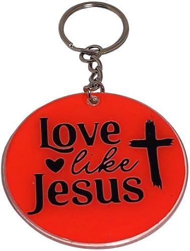 Love Like Jesus Keyring, Dark Pink, Round, Glow in the Dark, Christian Cross Theme