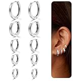 Teegxddy 5 Pares Pequeños Pendientes de Aro de Plata 925 Hipoalergénicos Pendientes,2 * 6-2 * 14cm