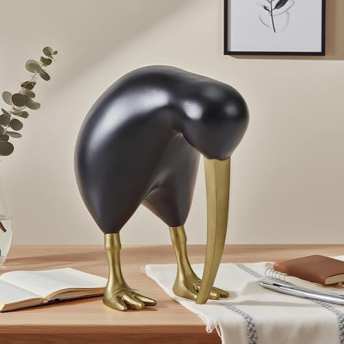 Figura Decorativa de Resina Pájaro Kiwi Abstracto Negro y Dorado miniatura 3