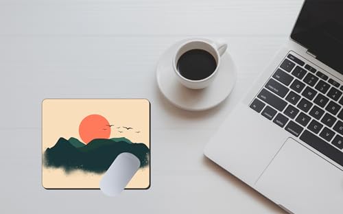 Image of Scenic Landscape Mouse Pad 9 x 7.5 Inch (23 x 19 cm) | Minimalist Mountain Sunset Design | Non-Slip Rubber Base | Smooth Surface | 3mm Thick Mouse Pad for Office, Home & Study