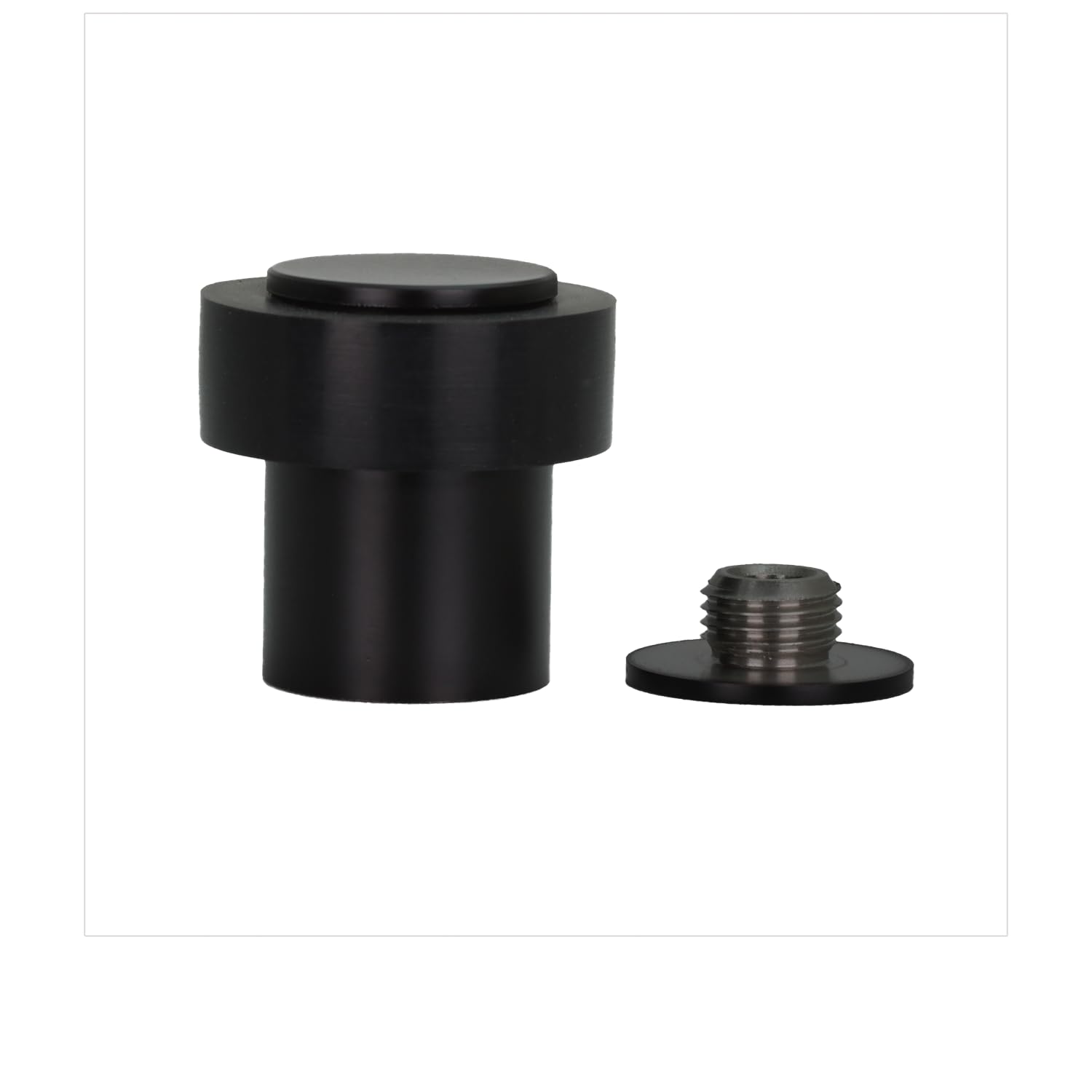 Evi Herrajes Black Lacquered Stainless Steel - Black Rubber | Black Door Stop | Ø24x35mm | Floor Mounted | Black Lacquered Stainless Steel | Silicone Protection | Includes Screw + Fastening Plug | Model I-18124X35-Ng