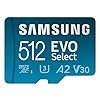 Samsung EVO Select – Tarjeta de memoria microSD + adaptador, microSDXC de 512 GB, hasta 160 Mbps, 4K UHD, UHS-I, C10, U3, V30, A2, celulares inteligentes, Nintendo Switch y tabletas (MB-ME512SA/AM)