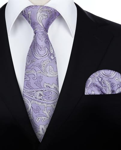 Image of HISDERN Mens Tie Set Classic Woven Ties and Pocket Square Cufflinks Set Formal Business Wedding Neckties Handkerchief