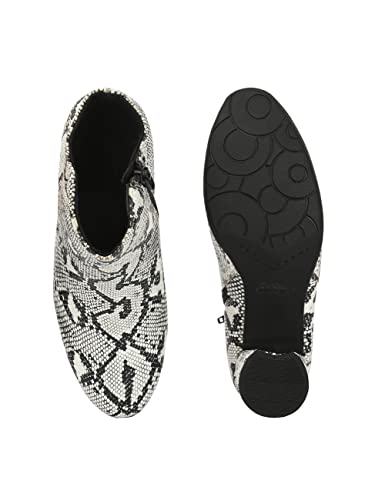 Image of Delize Off White and Grey Women, Reptile Print Leather, mid Heel Plain Ankle Boots