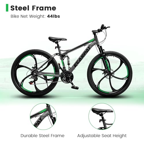 Image of Ecarpat 24 /26 Inch Mountain Bike, Full Suspension Mens Women Mountain Bike with 21 Speeds High-Carbon Steel Frame and Disc Brakes, Adult Sport Bicycle for Trail Snow Commuter City Road