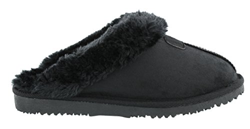 Ella Women's Jill Faux Sheepskin Look Fur Lined Memory Foam Mule Slippers (UK 5, Black)