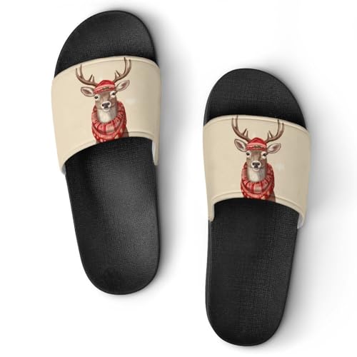 Deer Santa Christmas Hat Scarf House Sandals Non-Slip Bathroom Slippers Beach Summer Shoes for Men Women