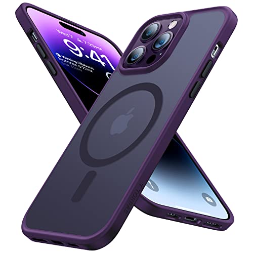 Image of TORRAS Translucent Glass Magnetic Guardian Designed For Iphone 14 Pro Max Case [Military Grade Drop Tested] [Compatible With Magsafe] Slim Translucent Matte Case 6.7 inch, Deep Purple