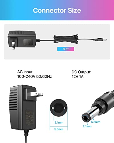 image for ZOSI DC 12V 1A 1000mA US CCTV Power Supply Adapter 3m Long Power Cords