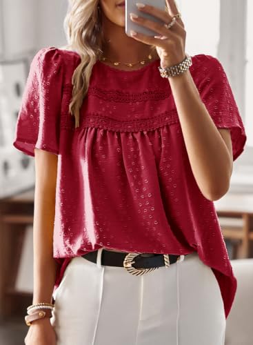 Image of Falechay Womens Summer Tops Flowy Boho Shirts Dressy Casual Short Sleeve