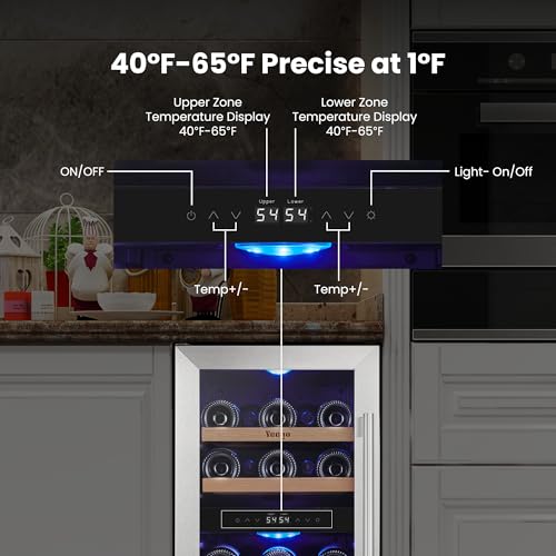 Image of Yeego 15 Inch Dual Zone Wine Fridge, 28 Bottle Wine Cooler with Left-Hinged