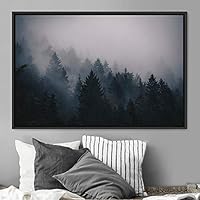 Framed Canvas Wall Art Foggy Mountains Aerial Cool Multicolor Nature Photography Realism Relax/Calm Rustic Wilderness - 16x24 inches