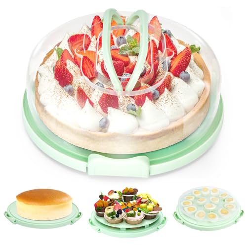 Ohuhu Cheesecake Container, Cake Pie Carrier BPA-Free up to 10'' Cake - Cupcake Containers with Lid and 2 Handles 4-in-1 Multipurpose Cake Keeper Holder Platter for Pie Devil Eggs Christmas Gifts