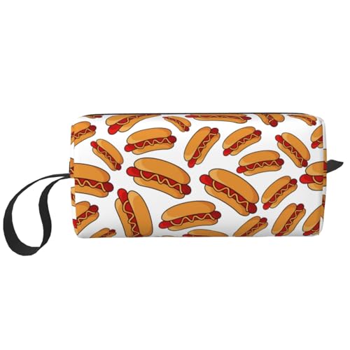 Fun Hot Dog Food Pattern Makeup Bag Organizer Small Cosmetic Bags Portable Travel Toiletry Bag With Handle Simple Accessories Storage Zipper Pouch For Women Girl
