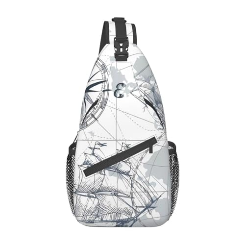 Sac à dos à bandoulière imprimé carte de bateau noir, taille unique