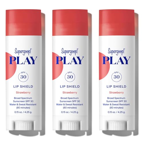 Supergoop! PLAY Lip Shield SPF 30 with Strawberry - 3 Pack - Hydrating SPF Lip Balm - Moisturizing Treatment for Dry Cracked Lips - Broad Spectrum UV Protection