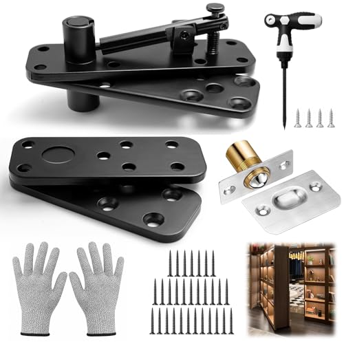 Hidden Door Pivot Hinge 570LBS Load Capacity Heavy Duty Hidden Door Bookcase Hinge 360 Rotation Solid 304 Stainless Steel Hidden Door Hardware Kit for Murphy Door Secret Bookcase Bookshelf Door