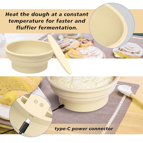 Heating Sourdough Bread Proofing Basket Set Electric Foldable Silicone Bannetons Basket Non-Stick Bread Proofing Basket Sourdough Baking Supplies