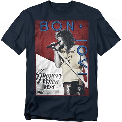 Popfunk Bon Jovi 1986 Slippery When Wet Tour T-Shirt - XL, Navy