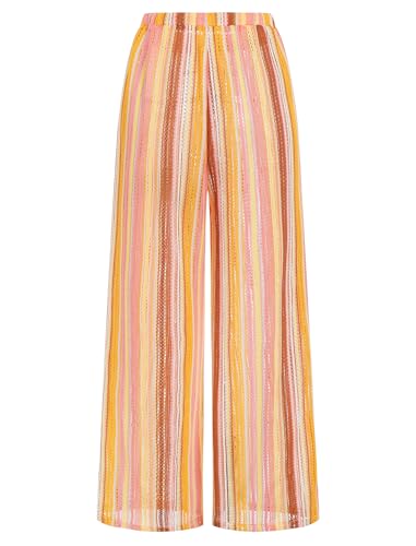 Image of ZAFUL Womens Beach Cover Up Pants Sexy Crochet Drawstring Elastic Boho Swimsuit Cover Up Long Pants Beach Wear