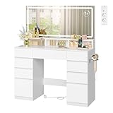 GRAND MIROIR & MIROIR GROSSISSANT 5X : Cette coiffeuse munie d'un grand miroir de 110x48,5 cm offre une réflexion claire sans distorsion. Son miroir grossissant 5X facile à fixer et à retirer par ventouse vous aide à faire un maquillage plus précis