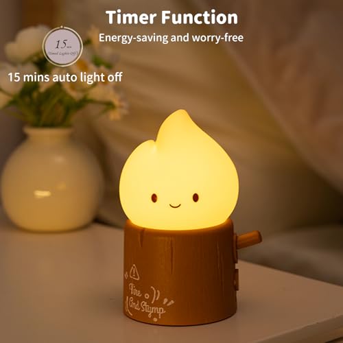 Image of Led Cute Stump Fire Night Light, Dimmable Nursery Kawaii Lamps, Super Squishy Silicone USB Rechargeable Timer Night Lamp for Kids Adults, Used for Camping Party Room Decor (Stump Fire)