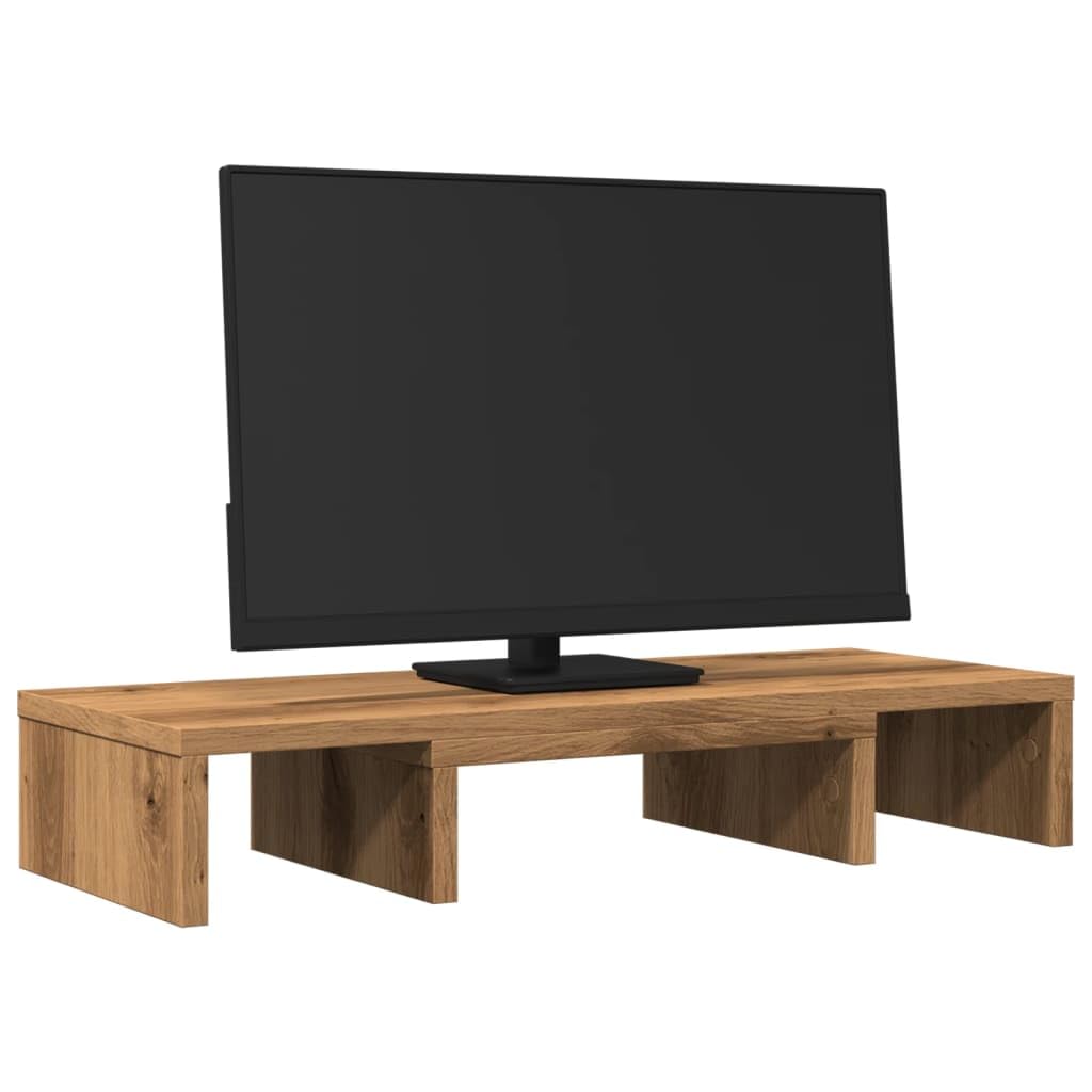 Supporto per monitor regolabile in rovere Artisan, 60 x 24 x 10,5 cm, in legno, per due monitor, altezza regolabile, organizer da scrivania per ufficio, home office e gaming