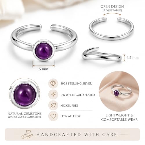 Natural Amethyst Ring for Women 925 Sterling Silver Adjustable Open Ring - image 5