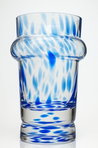 Gökotta Drinking Glasses Handmade Set of 4 | Tumblers Moroccan Shape Pattern Luxury Glassware Speckled Blue | for Water Cups Cocktail Glasses Craft Beer | Small 240ml