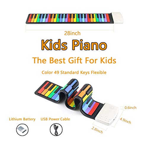 QCQ 49-Key Flexible Arc-en-Roll Up Piano intégré Batterie Rechargeable avec 47 tonalités, 14 Morceaux de démonstration et Build-Parleur intégré - Les Beatles, Paul McCartney, John Lennon, RIngo Starr, George Harrison QCQ 49-Key Flexible Arc-en-Roll Up Piano intégré Batterie Rechargeable avec 47 tonalités, 14 Morceaux de démonstration et Build-Parleur intégré – Image 8