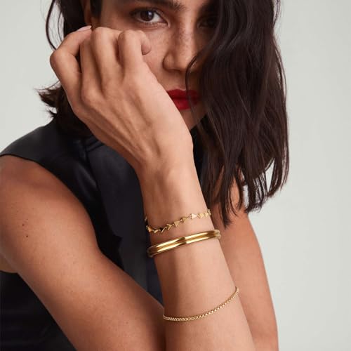 4mm 14K Gold Plated Bracelet | Glossy Stackable Minimalism Bangle Bracelet for Women | Solid Plain Round Twisted Flat Polished Bracelet Best Gifts for Love (Gold and Silver)4