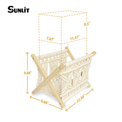Sunlit Boho Macrame Magazine Rack, Decorative Books Magazines Newspaper Holder, Towel Storage Basket, Bohemian Rustic Home Decor, for Bedroom Living Room Nursery Office, Handmade Boho Woven Room Decor - Thumbnail 6