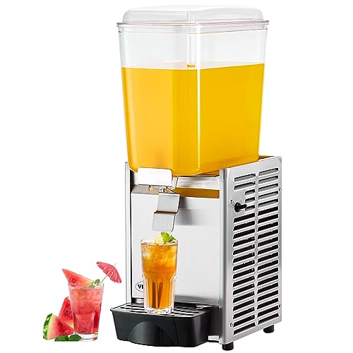 VEVOR Commercial Beverage Dispenser, 20.4 Qt 18L Single Tank Ice Tea Drink Machine, 325W 304 Stainless Steel Juice Dispenser with 41℉-53.6℉ Thermostat Controller, for Cold Drink Restaurant Hotel Party