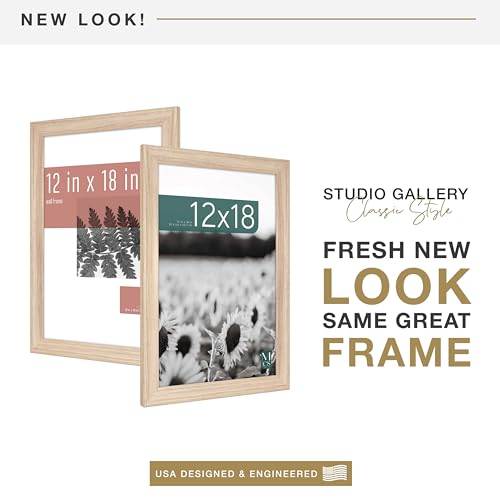 MCS Studio Gallery Classic 12x18 Picture Frame Natural Woodgrain, Vertical & Horizontal Wall Hanging Large Picture Frame for Photos, Posters & Art Prints (1-Pack)