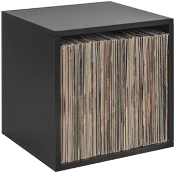 OUUTMEE Plattenaufbewahrungsbox Holz 1 Stück,Bücherregal,CD Regal,Schwarz | Hält bis zu 90+ Schallplatte, Kann als CD-Präsentationsständer Verwendet Werden,für das Arbeitszimmer un