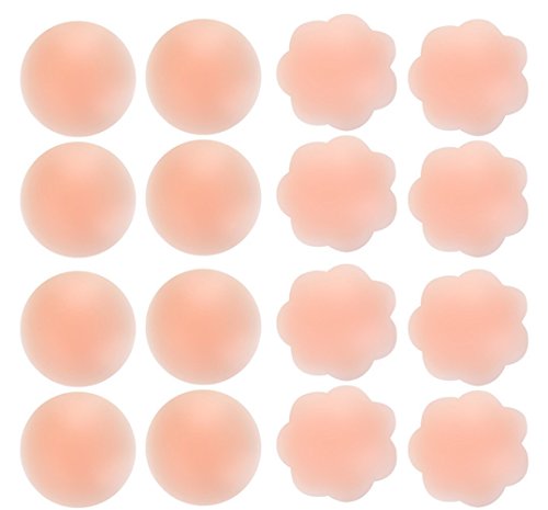 Acizi Nipple Covers Pétale Invisible Sein Silicone Adhésif Réutilisable (4 Paires de Rond + 4 Paires de Fleurs)