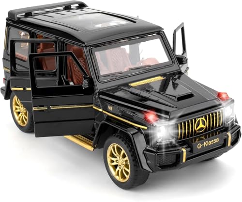 Image of 1:32 Scale Car Model Compatible Collectible Benz G63 AMG Diecast Toy Vehicle, Zinc Alloy Pull Back Toy Car with Sound and Light for Adults, Boys, and Girls (Black)