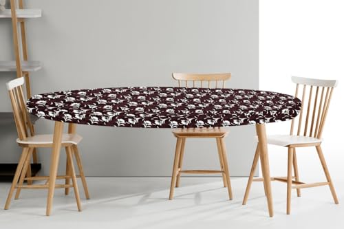 Image of The Furnishing Tree Elastic Oval Dining Table Cover WxL 36x48 in Inches Polyester Floral Pattern Brown