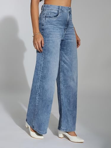 Image of Miss Chase Women's Wide-Leg High-Rise Regular-Length Stretchable Shaping Denim Jeans