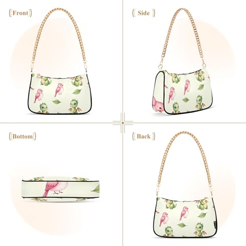 Cute Watercolor Dragons Birds Beige Casual Purse Hobo Women Clutch Handbag Retro Ladies Shoulder Bag Zipper Closure 6