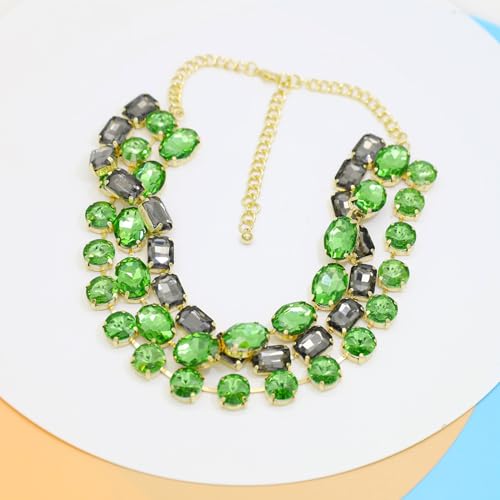 Crystal Rhinestone Heart Gemstone Choker Collar Necklace for Women Sparkly Colored Emerald Neck Chain Statement Necklace For Women3