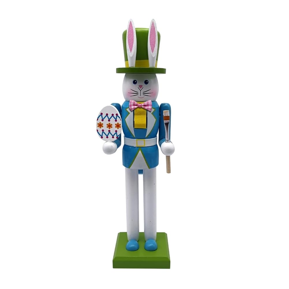 CTRLZS 12" Wooden Nutcracker Easter Bunny Wooden Nutcracker Decor Easter Nutcracker Figure A