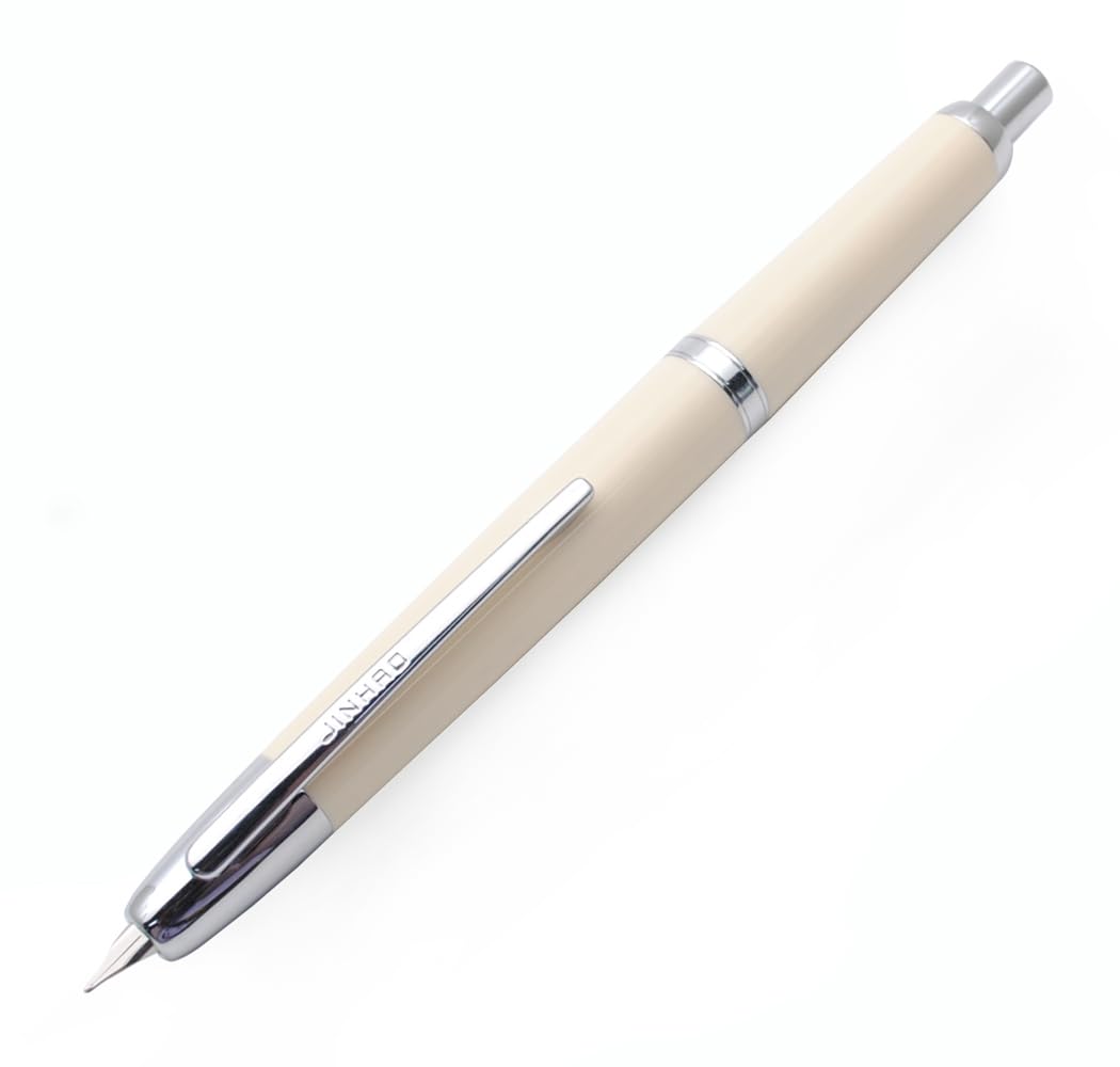 JINHAO 20 Retractable Press Fountain Pen Resin Pen with Ink Converter (Ivory White, 0.38mm Nib)