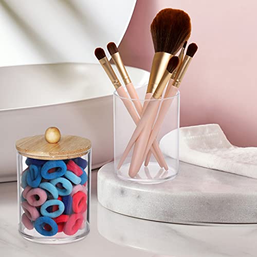 Image of Tbestmax 10-Ounce Qtip Holder Bathroom Jars Canisters for Cotton Ball Swab Pad Storage Dispenzer, Bamboo Lid (2 Pack)