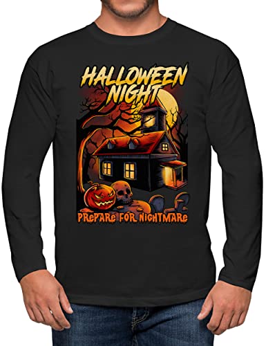 T-shirt amusant à manches longues Halloween Night House parfait pour vos soirées frissons