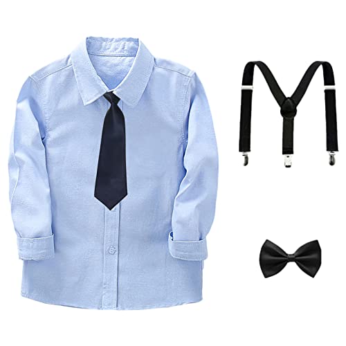 Image of amropi Boy Tuxedo Outfit 5-Piece Long Sleeve Bow-Tie Shirt and Suspender Pants Set for Age 1-13 Years