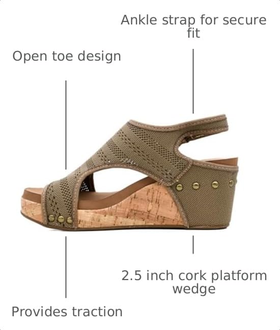 Image of Corkys Footwear Womens Carley Wedges, Featuring Corkys EVA Foam Cushioned Insoles, A 2.5 Inch Heel, Lightweight For All Day Wear, And Hook And Loop Closure