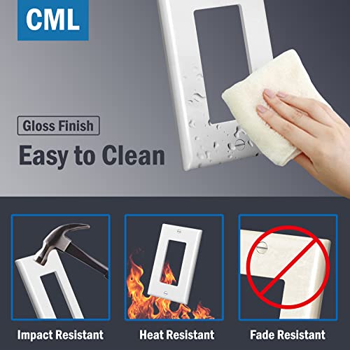 Cml Mid-Size Decorator Wall Plates, 20 Pack Electrical Outlet Receptacle Covers, 1-Gang Switch Plates, Midway Size 3.18” X 5”, Impact Resistant, Gloss Finish, White #TOP2