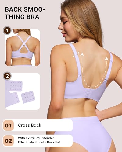HORISUN Bras for Women Wireless Jelly Push Up Seamless Bra Full Coverage No Underwire Supportive T Shirt Bralette (Purple 36A) — view 4